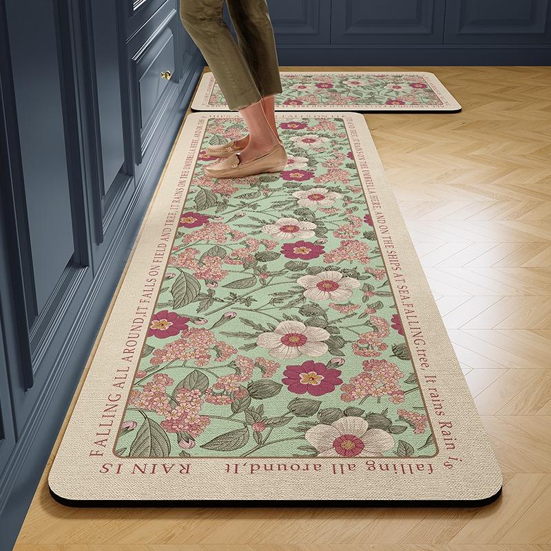 Carpet for Kitchen Floor Mat Pvc Leather Waterproof Non-slip Foot Mats Oil-proof Long Rug Spring Flower Home Decoration Rugs