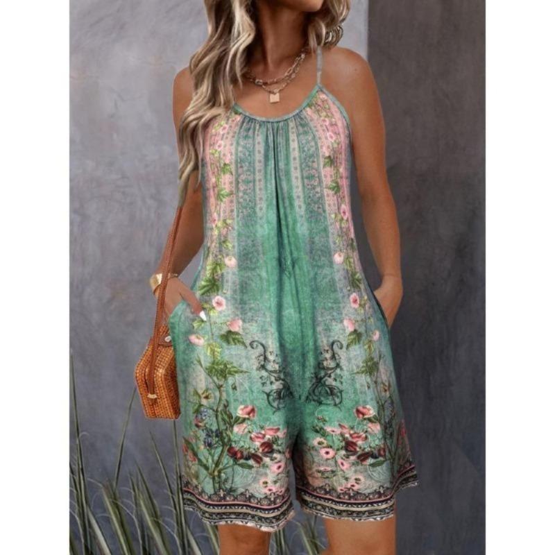

Женский летний повседневный комбинезон без рукавов с круглым вырезом и бретелями, свободные шорты, комбинезон с карманом XL