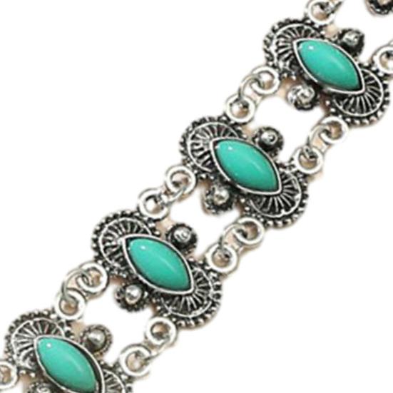 Turquoise Inlay Bracelet, Bohemian Style Distressed Bracelet, Adjustable Chain Hollow Carved Bracelet, Casual Boho Bracelet for Jewelry Gift