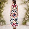 Women Plus Size Round Neck Sleeveless Geometric Printed A Line Maxi Dress With Side Pockets