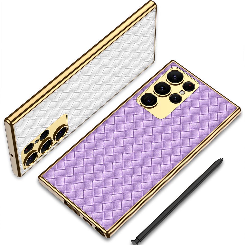 Samsung S23 Ultra Electroplated Woven Leather Protective Case