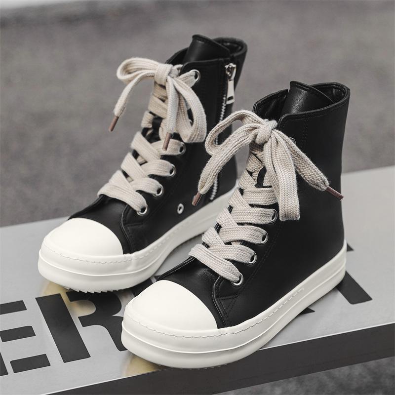 Zapatos de caña alta para pareja, correas para hombre, otoño e invierno, pentagrama, lona, botas Martin, plataforma de cuero, zapatillas casuales de tabla X5