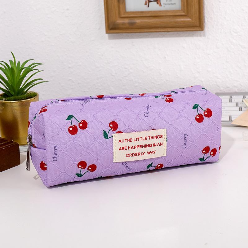 Red Cherry Cute Portable Student Pencil Case Stationery Bag High-value Large-capacity Zipper Storage Bag
