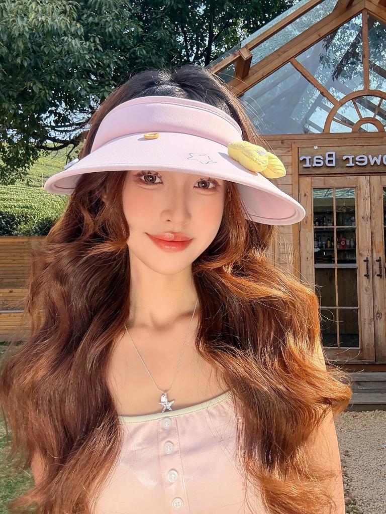 Bow headband, empty top hat, large brim, female summer outdoor cycling without turning over sun hat, sun protection hat, cute Mengmeng