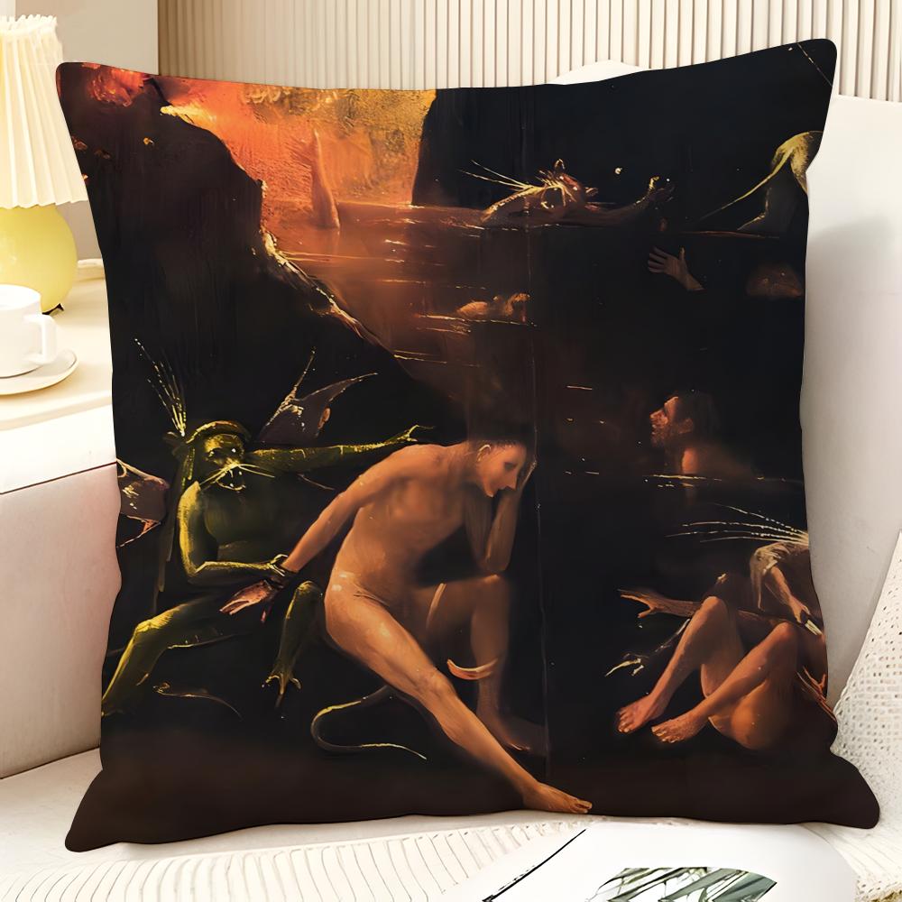 Surrealism Artist HHieronymus Bosch  Natural Linen Organic Fabric DoubleSided Printing Sofa Home Decor Gift Pillow Case
