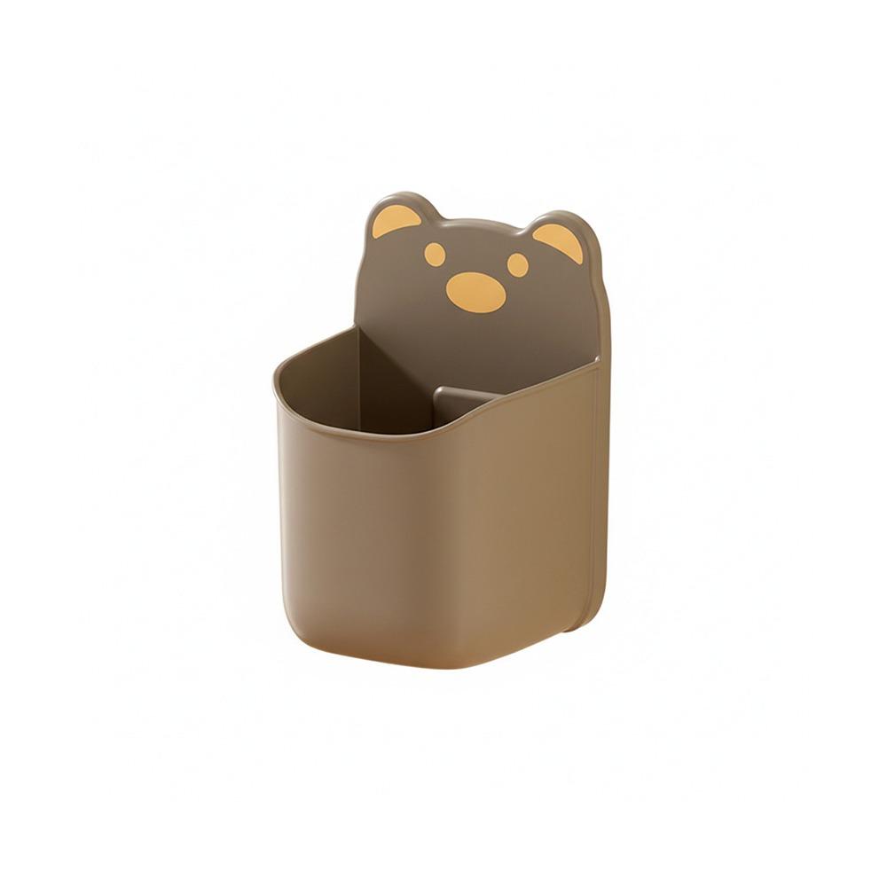 

Cartoon Bear Wall Mounted Storage Box Self Adhesive White Brown Organizer Rack No Drill Stationery Holder Storage Shelf