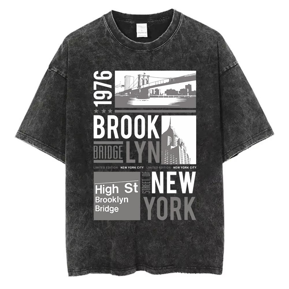Herren Sommer T-Shirt mit kurzen Ärmeln, gewaschenes Schwarz mit Printmuster, Retro lässiger Baumwollstoff, vielseitig 2XL black