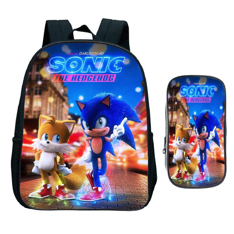 Straight Hair Animation Digital Printing Children'S Two-Piece Set Backpack Pencil Bag Primary And Secondary School Schoolbag