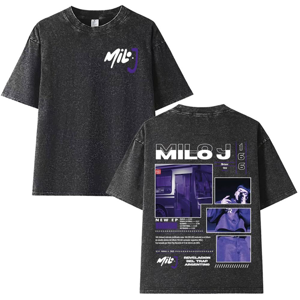 Milo J  Album Casual Graphics Vintage Washed Tee Hip Hop Oversized T Shirt Mens Women Streetwear Short Sleeve Tshirts Unisex