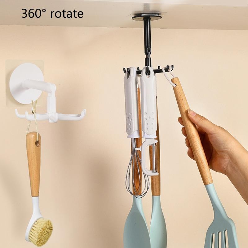 Multipurpose Plastic Swivel Hook with 7 Arms Plastic 360 Degree Rotating Bathroom Towel Hook Kitchen Tool Organiser