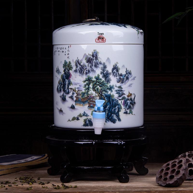 Large Ceramic Filtered Water Dispenser with Faucet and Lid