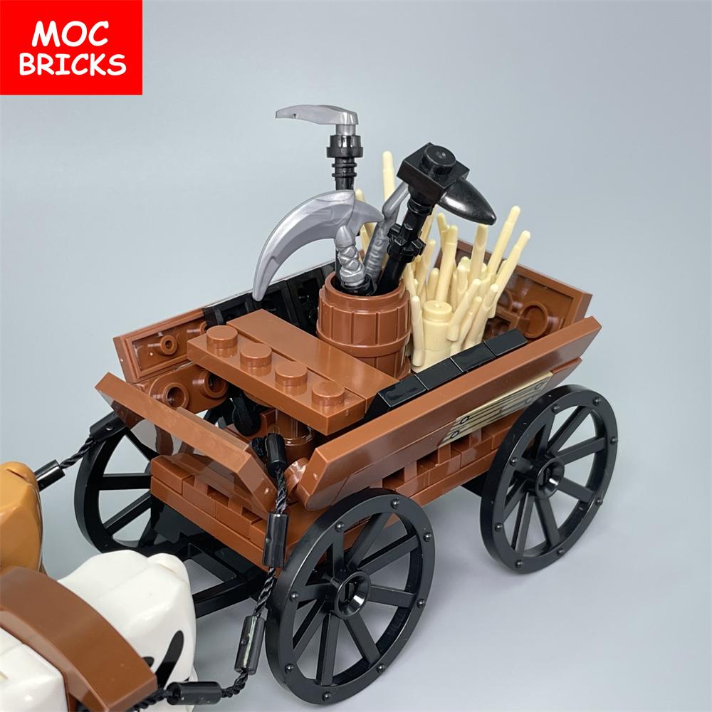 Set  MOC Bricks Cow Cattle Cart Oxen Town Farm House Assembled Building Blocks Accessories Children's Toys