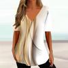 Gradient Stripes Printed V-neck Short Sleeved T-shirt Versatile Comfortable Fashionable Casual Women's T-shirt