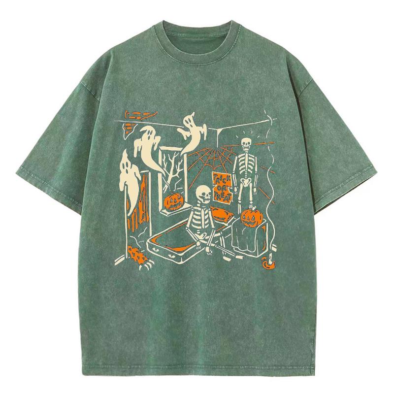 Halloween Pumpkin Print Women's T-Shirt Oversized Round Neck Wash Short Sleeve Y2K Simple Casual Top Festive Hot Selling Fashion