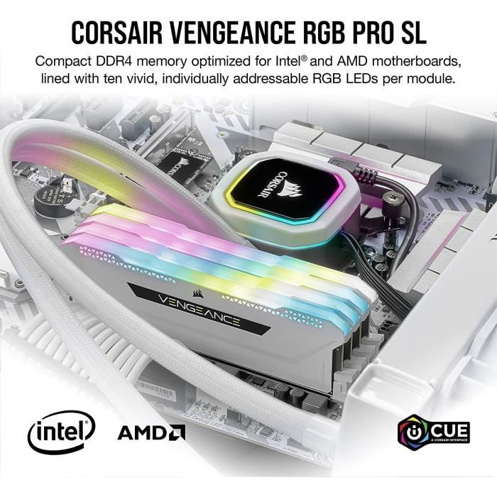 RAM-minne - CORSAIR - Vengeance RGB Pro SL DDR4 - 32GB 2x16GB DIMM - 3200 MHz - 1.35V - Hvit (CMH32GX4M2E3200C)