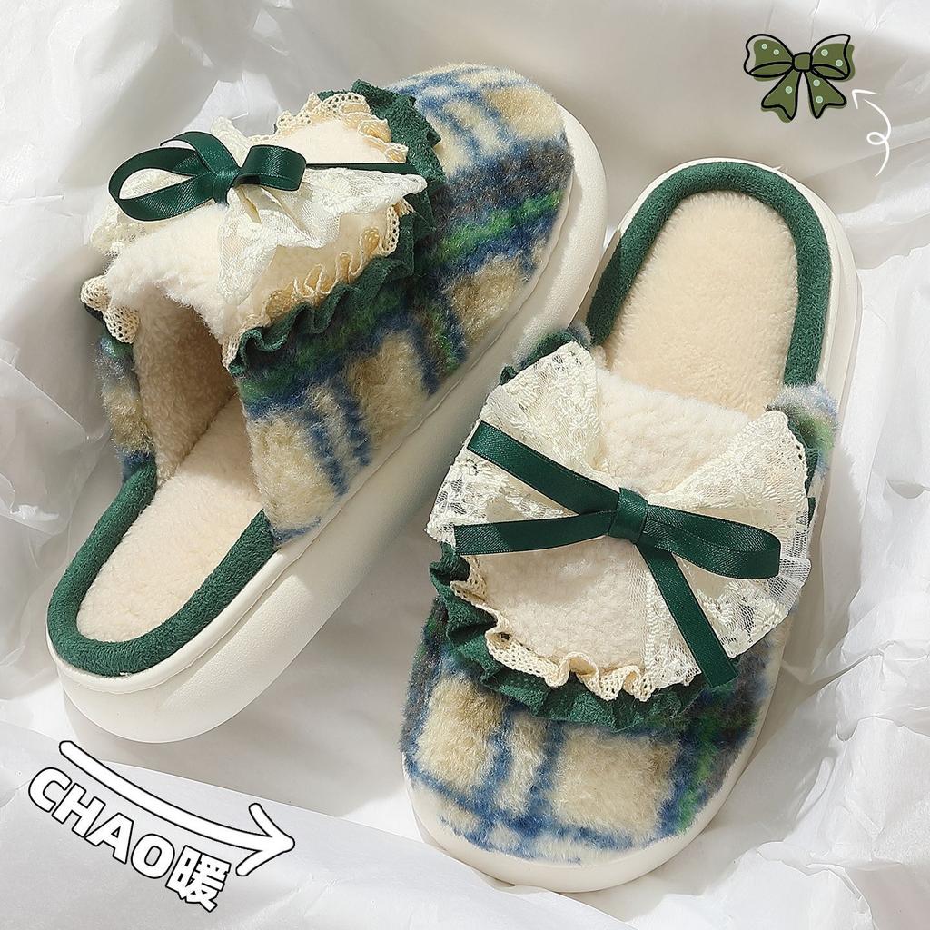 Bow cotton slippers autumn and winter new indoor home non-slip thick-bottomed bag head confinement slippers