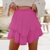 Mini Skirt with Hollow Crochet Design High-Waisted Style Double Layer Ruffle Hem Short Skirt Solid Color Cake Skirt