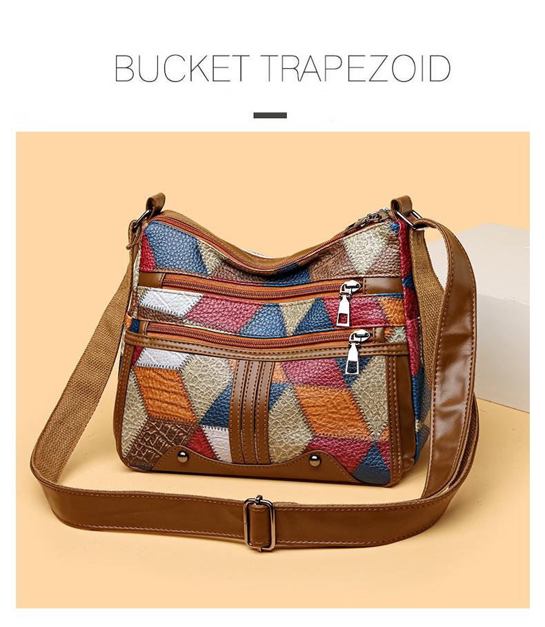 Stylish Retro Patchwork Shoulder Bag: Soft Leather, Large Capacity, Multi-Pocket Design for Versatile Use
