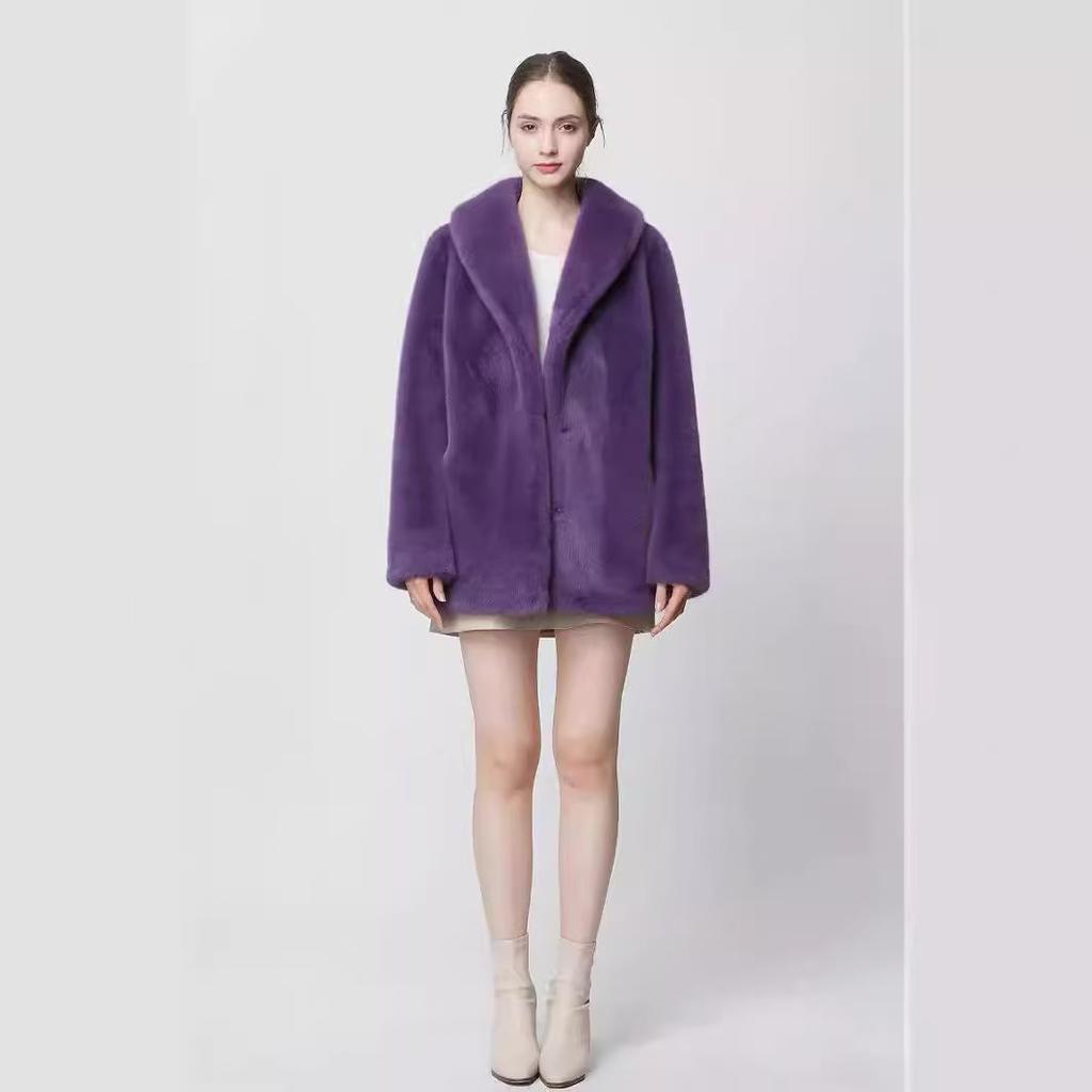 Environmentally friendly imitation mink fluff jacket pajama collar top casual commuting style