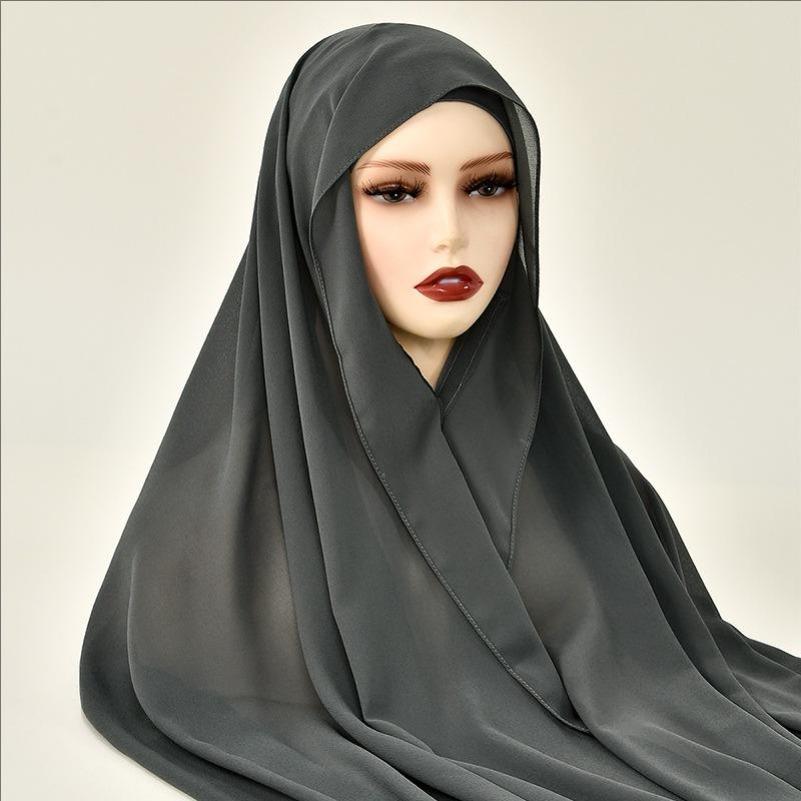 Instant Chiffon Hijab With Built In Magnet Buckle Solid Color Woman Muslim Hijab Scarf Soft Islam Turban Fashion Headband Shawl
