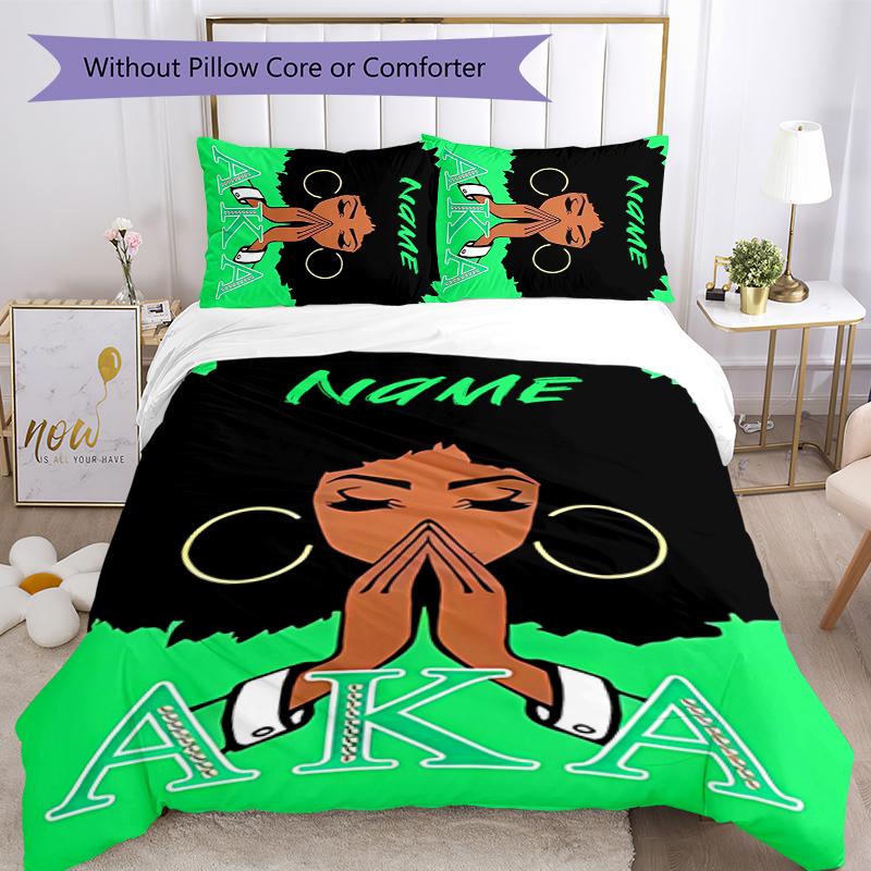 3pcs Custom Name Alpha Kappa Alpha logo Bedding Set Duvet Cover Closure Includes 1 Duvet Cover & 2 Pillowcases for All Seasons Bedroom Decor