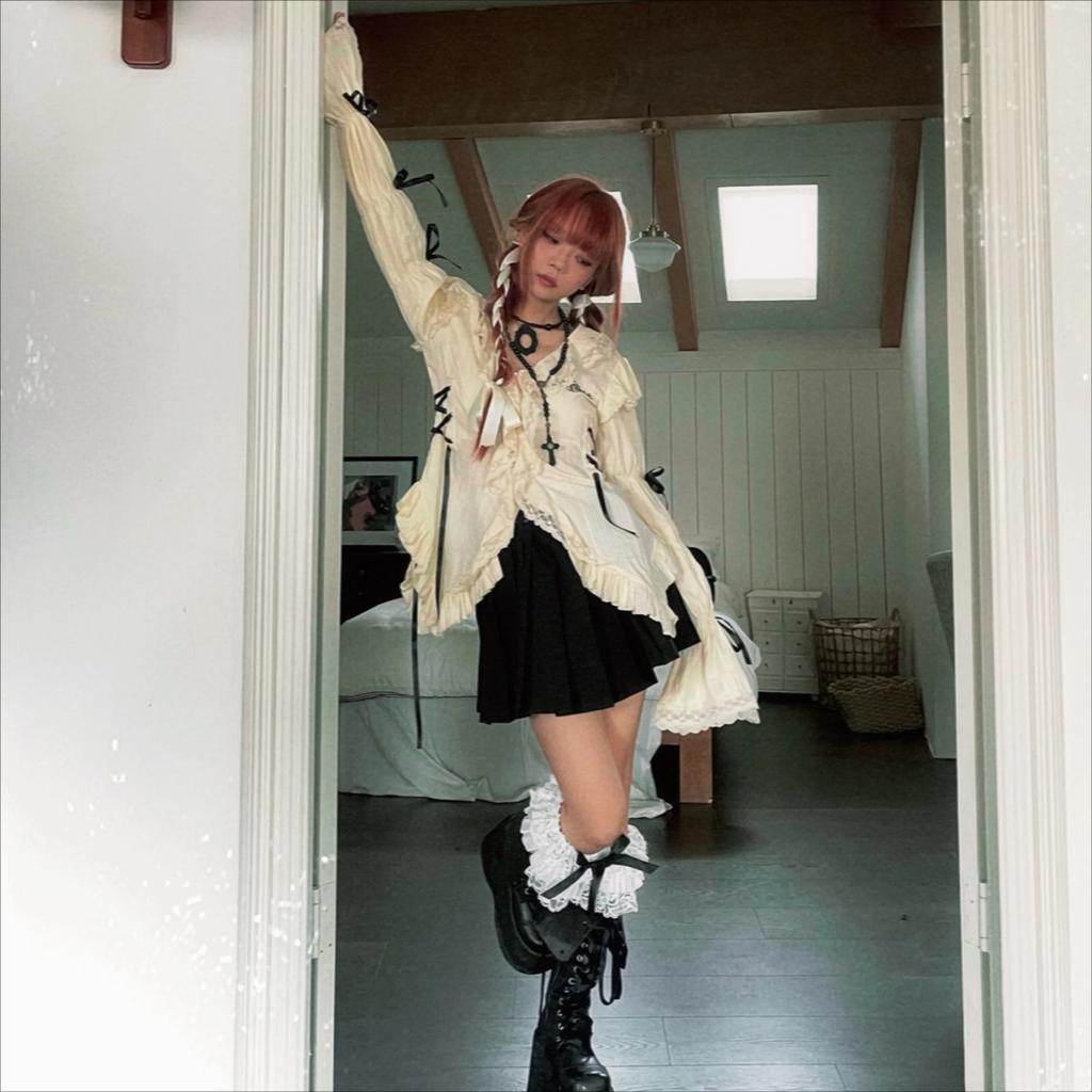 2KWEIRD Estetică Y2k Cămașă Dantelă Grunge Gotic Bluze Neregulate Zână Harajuku Cămașă Bandaj Haine Vintage Lolita Mall Goth