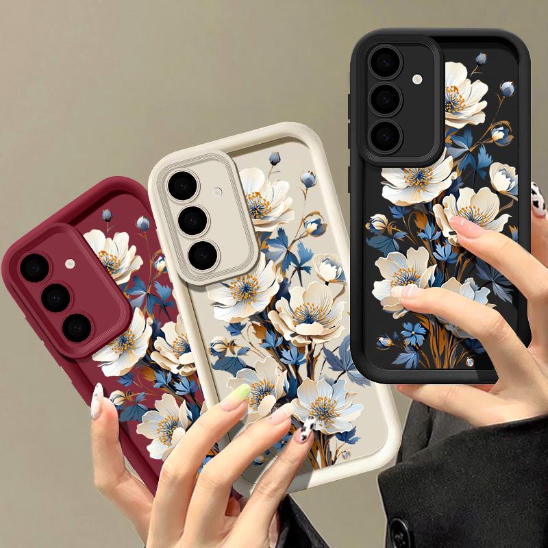 Luxuriöse Handyhülle aus mattem TPU mit Blumendruck für Samsung S25 Plus S24 FE S23 Ultra S22 A56 A36 A16 A55 A06 A05 A15 A35 A54 Stoßfeste Bumper-Abdeckung