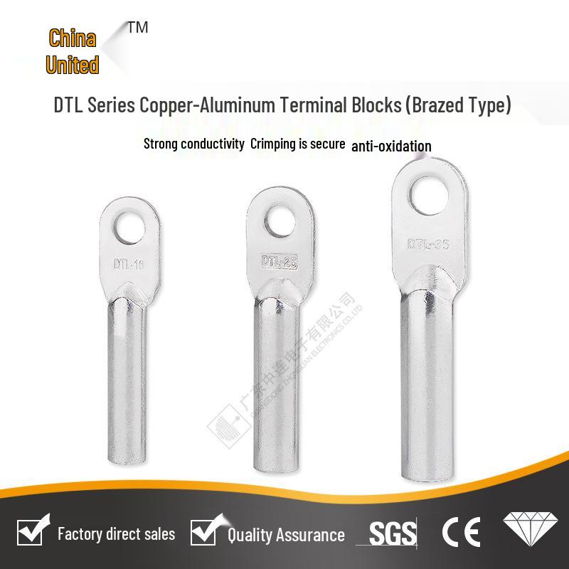 DTL Copper-Aluminum Brazed Wire Terminals, Single Hole, 10~400mm², Tinned Purple Copper Lugs