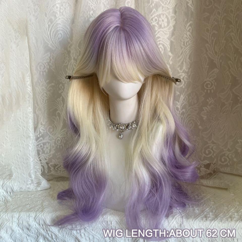 Lange Lockige Synthetische Farbverlaufswelle Lolita Perücke Damenperücke Fluffige Lockige Perücke mit Pony Geeignet für Halloween und Weihnachten
