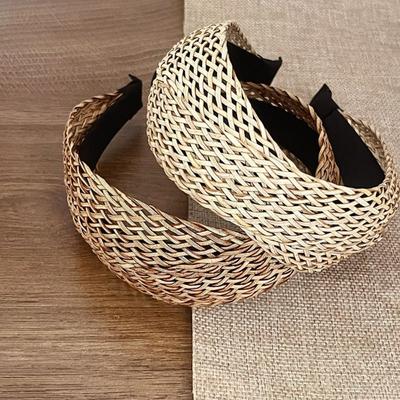 Bandeau Tressé en Paille Style Vacances Bandeau pour Cheveux Style Bohème Hoop pour Cheveux Bandeau à Large Bord Filles