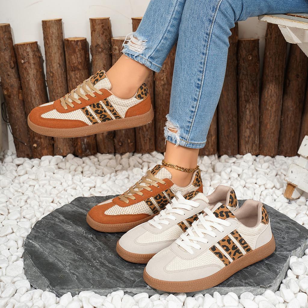2025 neue Leopardenmuster deutsche Trainingsschuhe Damen Plateau Casual Sport Board Schuhe vielseitig Schnürung runde Zehenpartie Farbabstimmung weiche Sohle einzeln