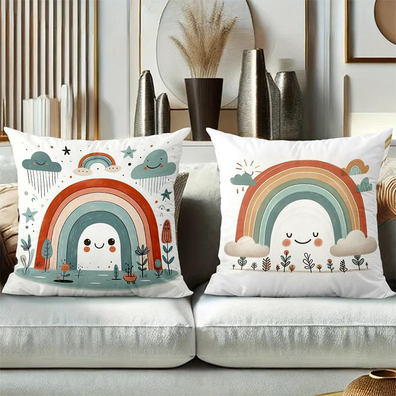Cute Rainbow Patterned Cushion Covers for Home Decor Polyester Pillowcase, Sofa Decorative Cushion Cov Headboard Pillow