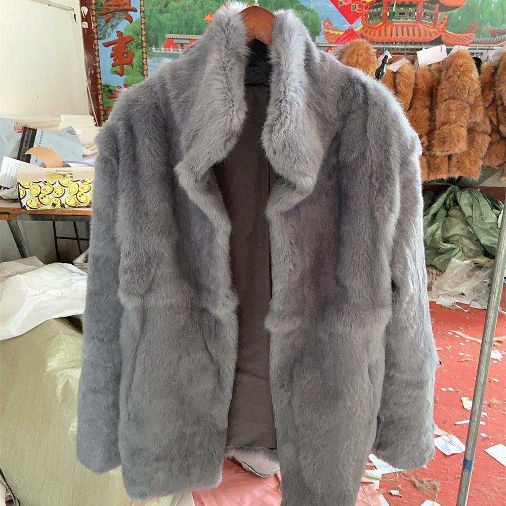 Real Rabbit Fur Coat Long Woman Winter Fashion Stand Collar Plus Size Luxury Warm Outwear Waisted Real Fur