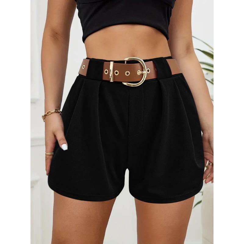 Women's Summer New Casual Temperament Pure Colour High Waist Tie Wide Leg Shorts