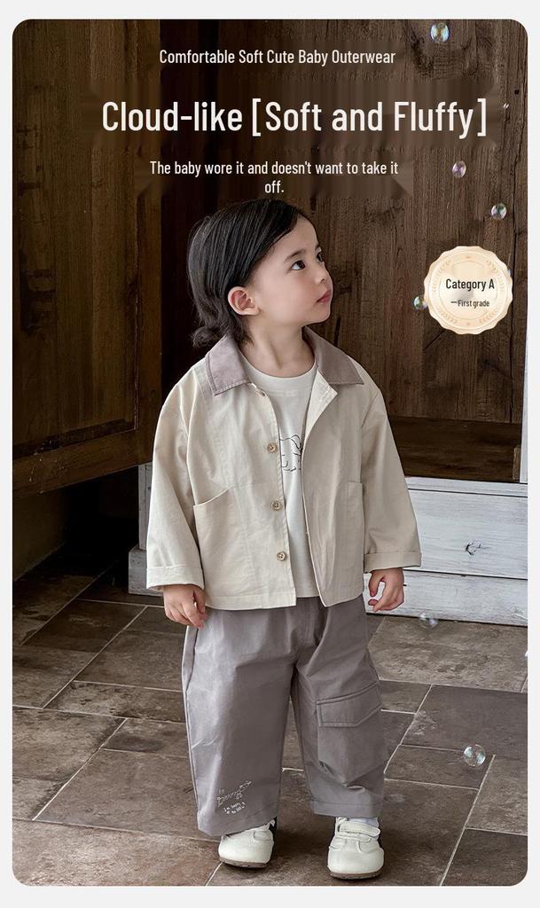 Spring 2026 Baby Boy Three-Piece Set: Long Sleeve T-shirt, Cargo Pants & Jacket