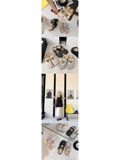 Women's 2025 Summer Mary Jane Mules: French Style Woven Fishnet Closed-Toe Slippers with Soft Sole and Flat Heel