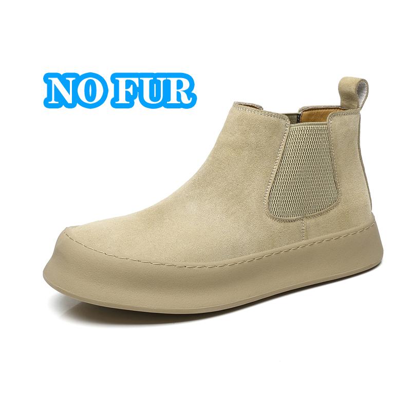 British Style Men Chelsea Boots Casual Leather Ankle Boots Pure Color High Top Shoes Versatile Winter Shoe Warm Plush Snow Botas