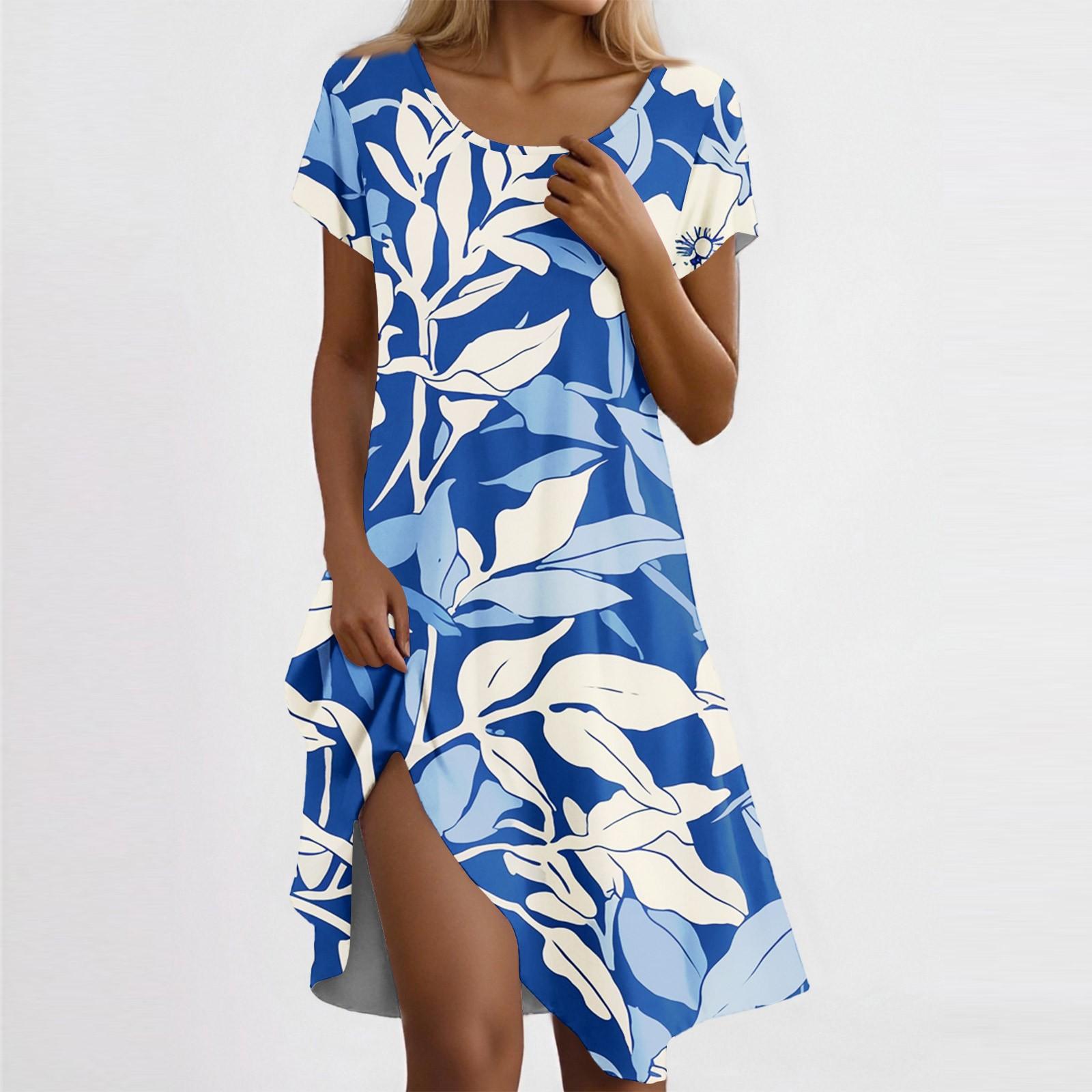 

Women s Casual Short Sleeved Dress With Floral Print And Pocket Design And Pocket Design XL небо синє кольору