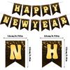 Happy New Year 2026 Banner - Black and Gold Metallic Hanging Bunting Sign with Lettering for New Years Eve Party Decor, Holiday Celebration Backdrop