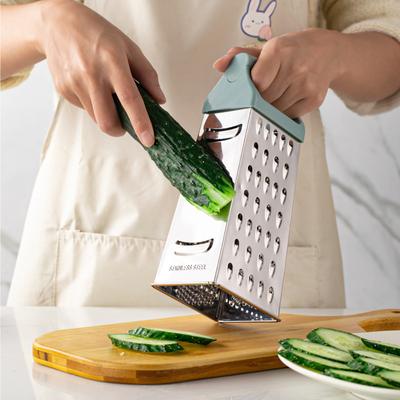 Lame in acciaio inossidabile a 4 lati Scatola per uso domestico Grattugia Contenitore Multiuso Tagliaverdure Utensili da cucina Affettatrice manuale per formaggio