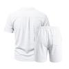 Men's 2-Piece Casual Outfit Henley Neck Short Sleeve T-Shirt Elastic Waist Shorts Set Summer Breathable Textured Tracksuit