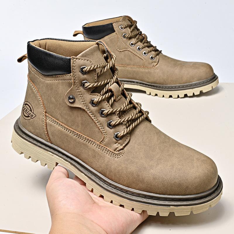 Men's Waterproof Slip On Faux Leather Hiking Boots for Male Outdoor Ankle Dress Boots Non-Slip Walking Short Booties Comfortable Workout Combat Boots
