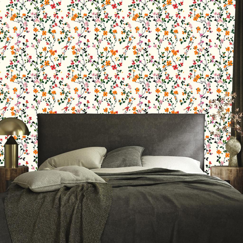 Wallpaper Small Flowers White, Light Gray and Cream 50x1000