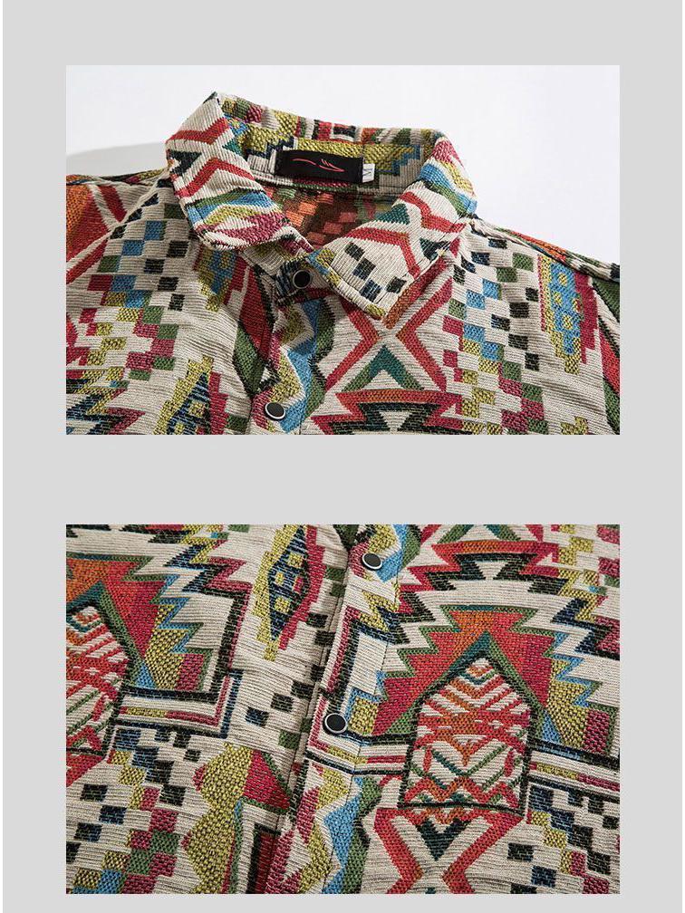 Cămașă bărbătească cu mânecă lungă, stil retro cubanez vintage - stil etnic japonez pentru toamnă și iarnă