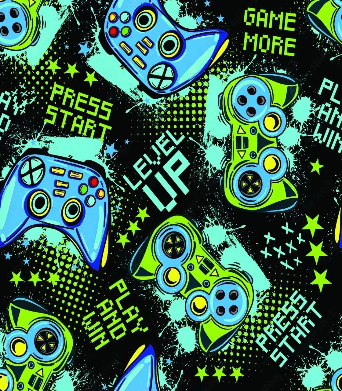 

Set Of 2 Gaming Pattern Curtains Polyester Window Drapes Gamer Room Decor Kids Curtain With Rod Pocket Blackout Perfect For Children s W100*H70(CM)-Grommet top&2PCS
