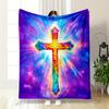 Rainbow Stained Glass Cross BlanketFlannel blanket for bedroom, living room, sofa, and nap