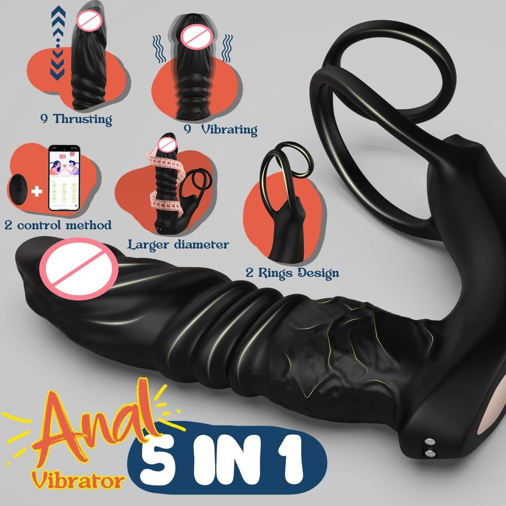 APP+remote Control Telescopic Vibration Anal Plug Male Prostate Massager Couple Supplies Lock Sperm Ring Delay Ejaculation