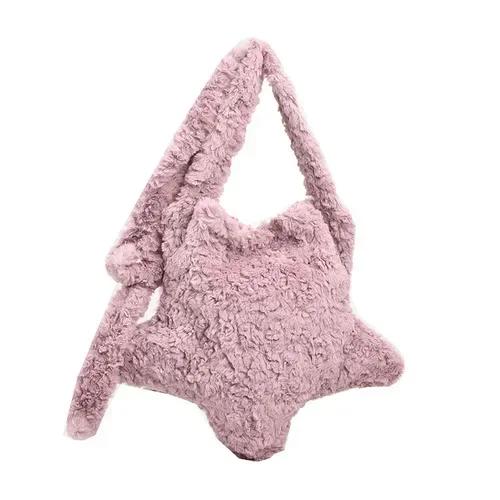 Cute Star Ladies Soft Plush Shoulder Bags Large Capacity Female Furry Pentagram Messenger Bag Winter Fluffy Women's Handbags