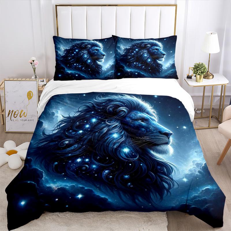3pcs Starry Sky Majesty Lion Printed Bedding Set, Soft and Comfortable Quilt Cover for Bedroom, Guest Room (1 Duvet Cover + 2 Pillowcases, Pillow