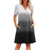 Women's Summer V-Neck Casual Beach Dresses Pod Short Sleeve Gradient Printed Dresses
